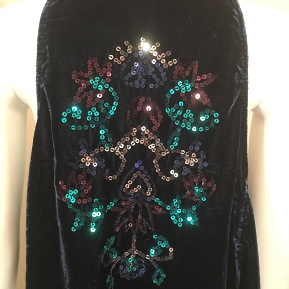 Free People Navy Velvet & Sequin Dress ALine Swing - Picture 2 of 9